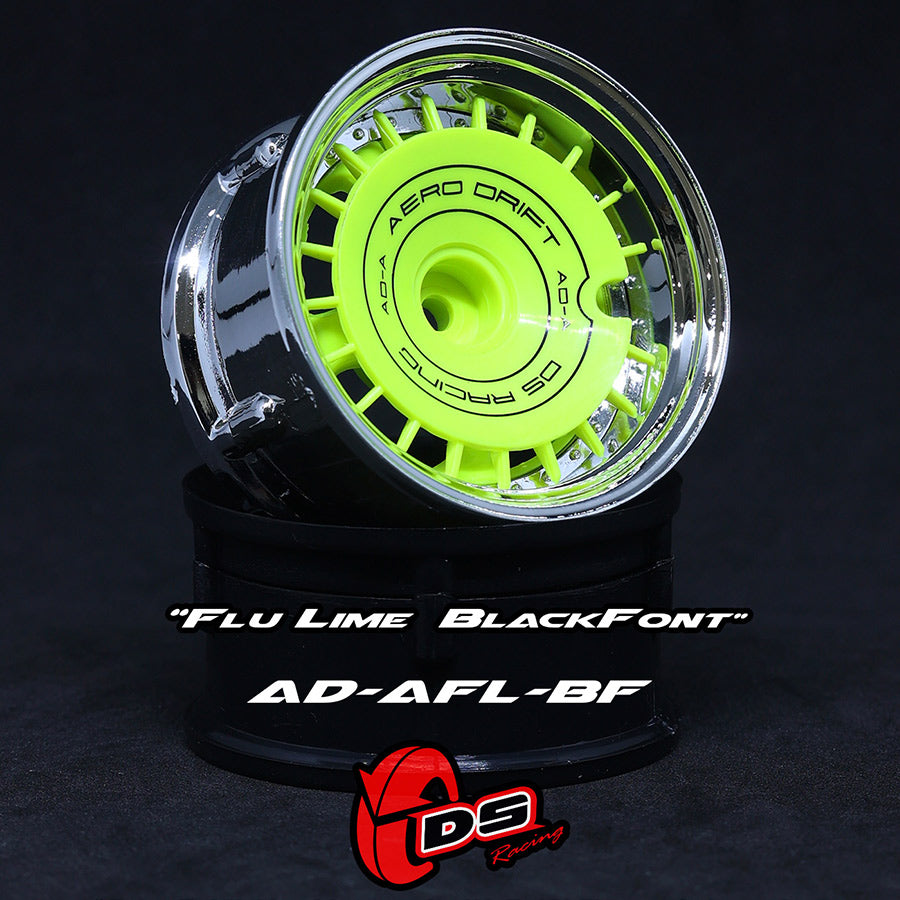 DS Racing (#AD-AFL-BF) AERO DRIFT Wheel Cover - Sloped Flu Lime w/ Black Font