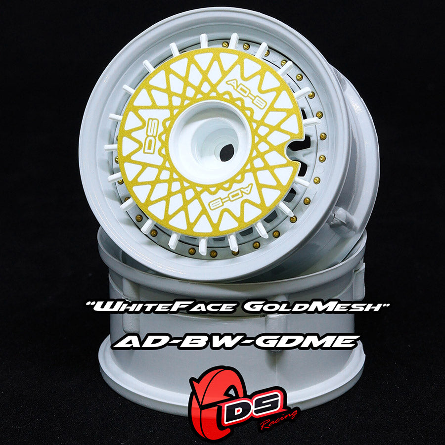 DS Racing (#AD-BW-GDME) AERO DRIFT Wheel Cover - Flat White w/ Gold Mesh