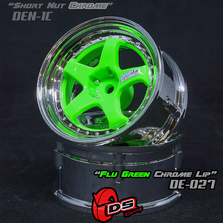 DS Racing (#DE-027) Drift Element 5 Spoke Wheel Set - Flu Green/Chrome Lip
