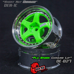 DS Racing (#DE-027) Drift Element 5 Spoke Wheel Set - Flu Green/Chrome Lip