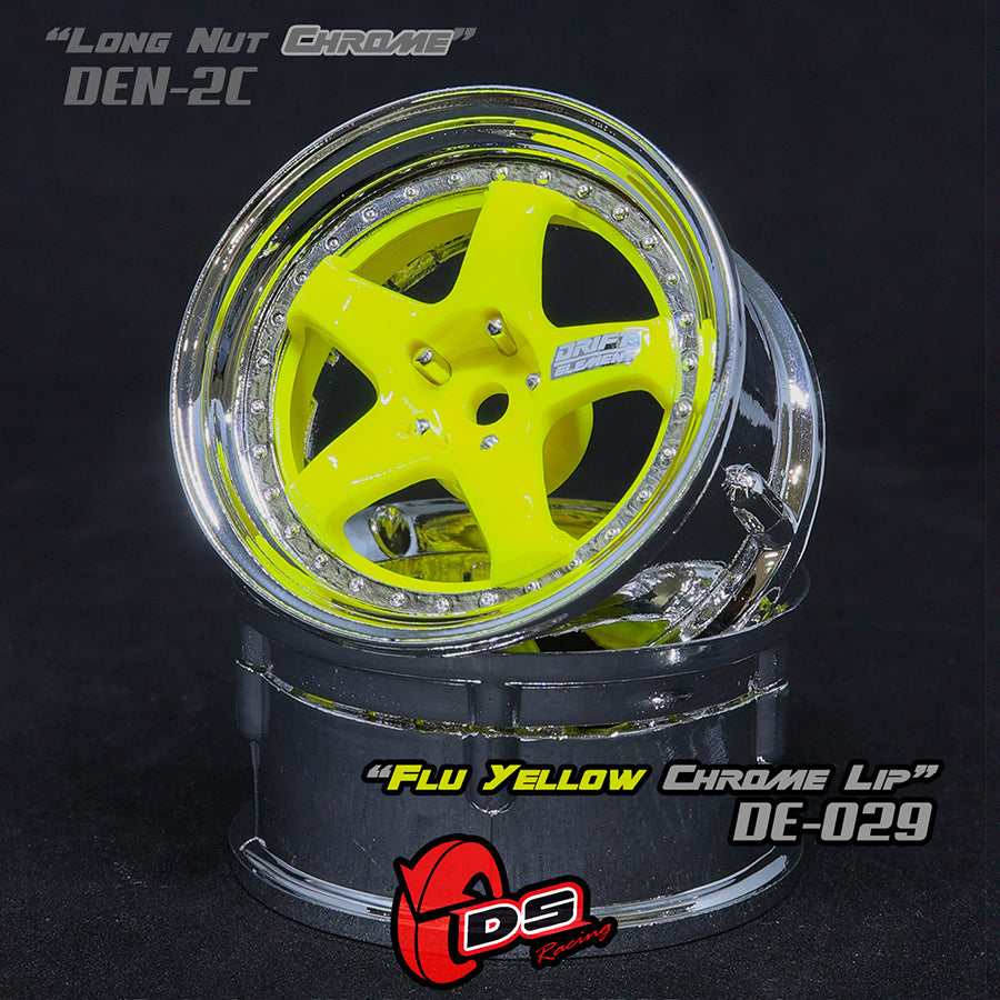 DS Racing (#DE-029) Drift Element 5 Spoke Wheel Set - Flu Yellow/Chrome Lip