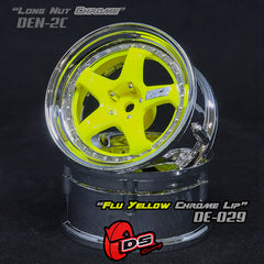 DS Racing (#DE-029) Drift Element 5 Spoke Wheel Set - Flu Yellow/Chrome Lip