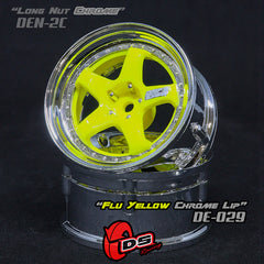 DS Racing (#DE-030) Drift Element 5 Spoke Wheel Set - Flu Yellow/Chrome Lip w/ Black Rivets