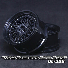 DS Racing (#DE-306) Drift Element Mesh Wheel Set - Triple Black w/ Silver Rivets