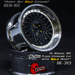 DS Racing (#DE-313) Drift Element Mesh Wheel Set - Black/Chrome w/ Gold Rivets