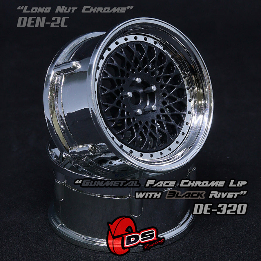 DS Racing (#DE-320) Drift Element Mesh Wheel Set - Gunmetal/Chrome w/ Black Rivets