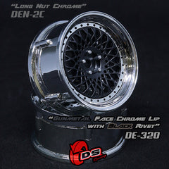 DS Racing (#DE-320) Drift Element Mesh Wheel Set - Gunmetal/Chrome w/ Black Rivets