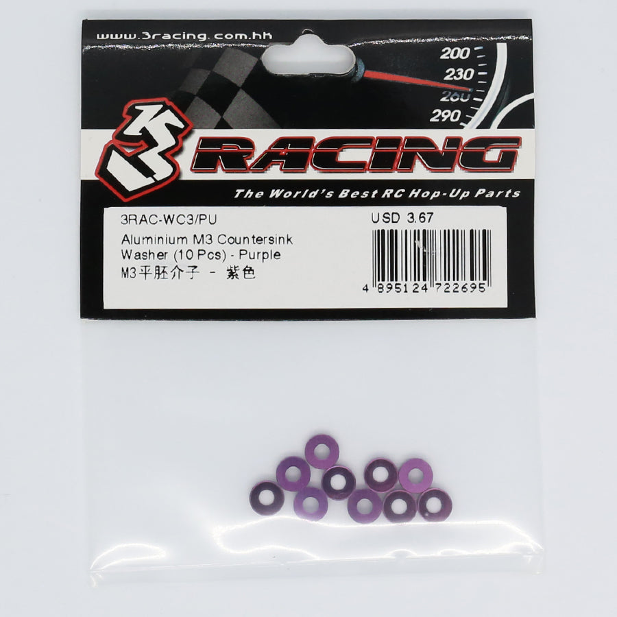 3Racing (#3RAC-WC3/PU) Alum. M3 Countersunk Washer - Purple