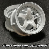 DE 5 Spoke Wheel Set - Triple White w/ Black Rivets