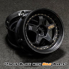 DS Racing (#DE-007) Drift Element Wheel Set - Triple Black w/ Gold Rivets