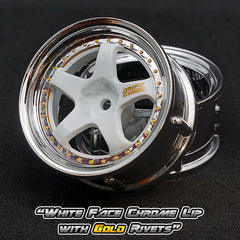 DS Racing (#DE-011) Drift Element Wheel Set - White/Chrome w/ Gold Rivets