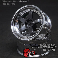 DS Racing (#DE-020) Drift Element Wheel Set - Gunmetal/Chrome w/ Black Rivets