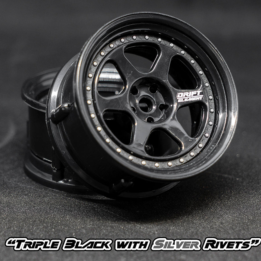 DS Racing (#DE-206) Drift Element II Wheel Set - Triple Black w/ Silver Rivets