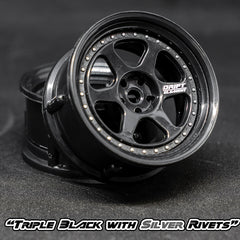 DS Racing (#DE-206) Drift Element II Wheel Set - Triple Black w/ Silver Rivets