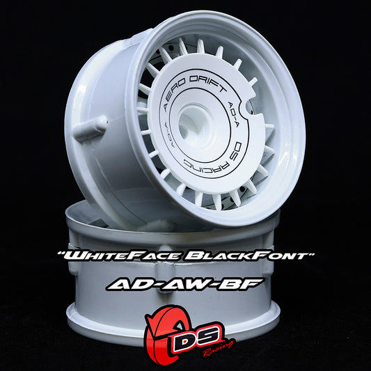 DS Racing (#AD-AW-BF) AERO DRIFT Wheel Cover - Slope White w/ Black Font
