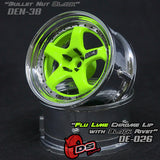 DS Racing (#DE-026) Drift Element 5 Spoke Wheel Set - Flu Lime/Chrome Lip w/ Black Rivets