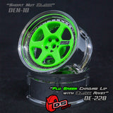 DE 6 Spoke Wheel Set - Flu Green/Chrome Lip w/ Black Rivets