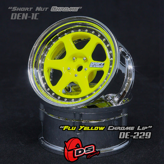 DS Racing (#DE-229) Drift Element 6 Spoke Wheel Set - Flu Yellow/Chrome Lip