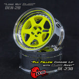 DS Racing (#DE-230) Drift Element 6 Spoke Wheel Set - Flu Yellow/Chrome Lip w/ Black Rivets