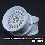 DE Mesh Wheel Set - Triple White w/ Gold Rivets DE Mesh Wheel Set - Triple White w/ Gold Rivets