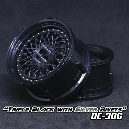 DS Racing (#DE-306) Drift Element Mesh Wheel Set - Triple Black w/ Silver Rivets