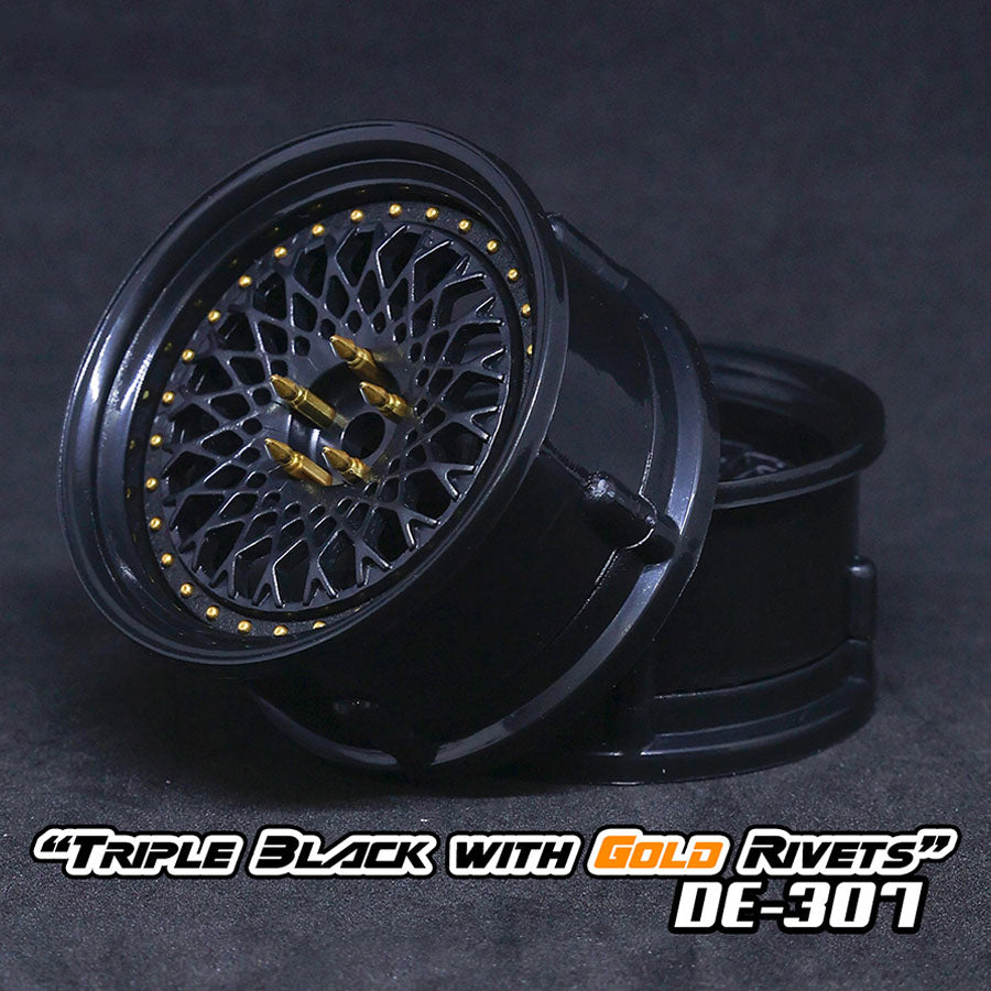 DE Mesh Wheel Set - Triple Black w/ Gold Rivets DE Mesh Wheel Set - Triple Black w/ Gold Rivets