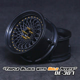 DE Mesh Wheel Set - Triple Black w/ Gold Rivets DE Mesh Wheel Set - Triple Black w/ Gold Rivets