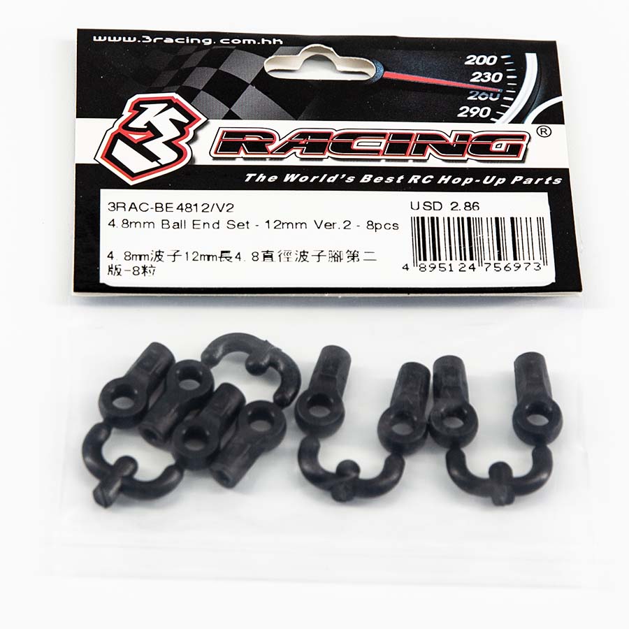 3Racing (#3RAC-BE4812/V2) 4.8mm Ball End Set 12mm V2