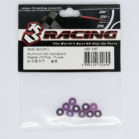 3Racing (#3RAC-WC3/PU) Alum. M3 Countersunk Washer - Purple
