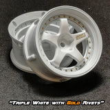 DE 5 Spoke Wheel Set - Triple White w/ Gold Rivets