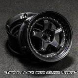 DS Racing (#DE-006) Drift Element Wheel Set - Triple Black w/ Silver Rivets
