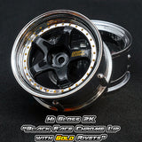 DS Racing (#DE-013) Drift Element Wheel Set - Hi Gloss 2K Black/Chrome w/ Gold Rivets