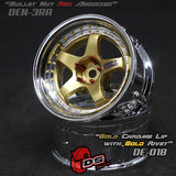 DS Racing (#DE-018) Drift Element Wheel Set - Gold/Chrome w/ Gold Rivets