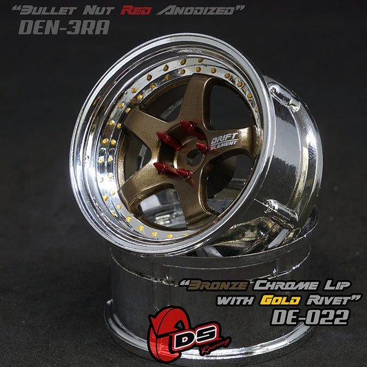 DS Racing (#DE-022) Drift Element Wheel Set - Bronze/Chrome w/ Gold Rivets