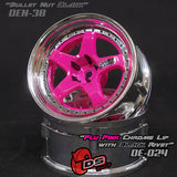 DS Racing (#DE-024) Drift Element 5 Spoke Wheel Set - Flu Pink/Chrome Lip w/ Black Rivets