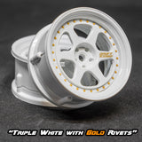 DE 6 Spoke Wheel Set - Triple White w/ Gold Rivets