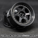 DE 6 Spoke Wheel Set - Triple Black w/ Silver Rivets