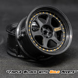 DE 6 Spoke Wheel Set - Triple Black w/ Gold Rivets