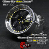 DE 6 Spoke Wheel Set - Hi Gloss 2K Black/Chrome w/ Gold Rivets