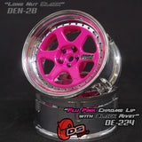 DS Racing (#DE-224) Drift Element 6 Spoke Wheel Set - Flu Pink/Chrome Lip w/ Black Rivets